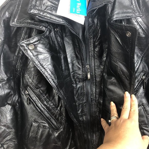 Leather Works U.S.A Made Vintage Black Genuine Patchwork Jacket Coat Mens Size S - Picture 4 of 14